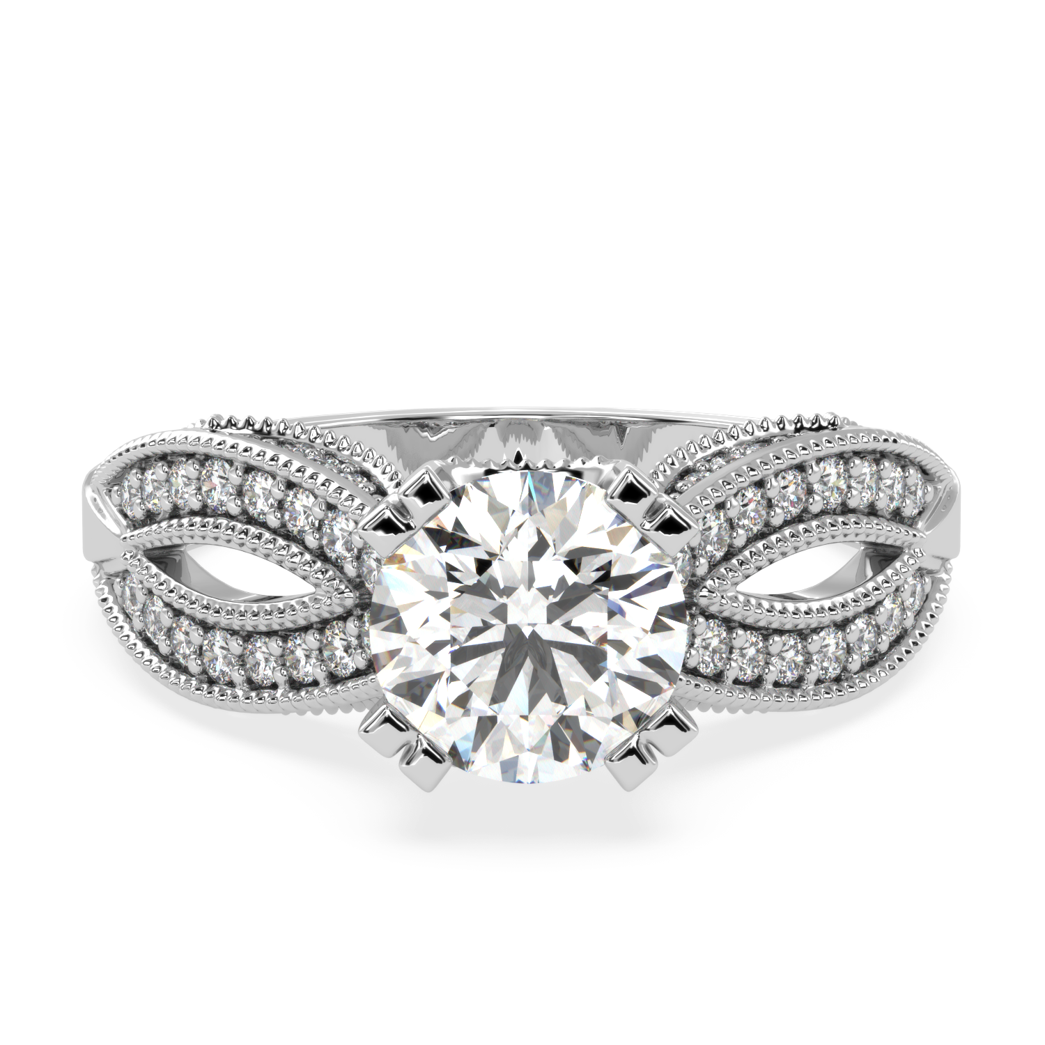 Solitaire Diamond Ring with Milgrained Marquise-Shaped Shank