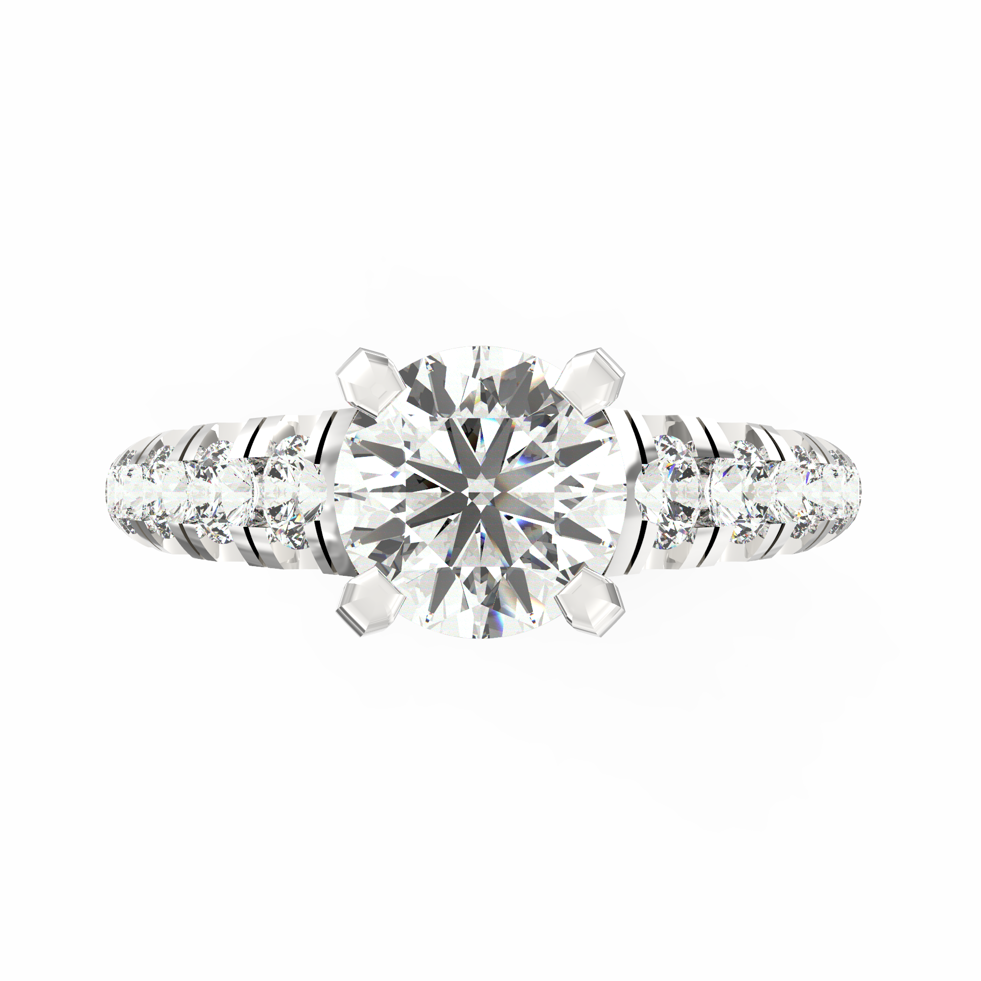 Eternal Love: Radiant Solitaire Diamond Engagement Ring with Diamond-Accented Band