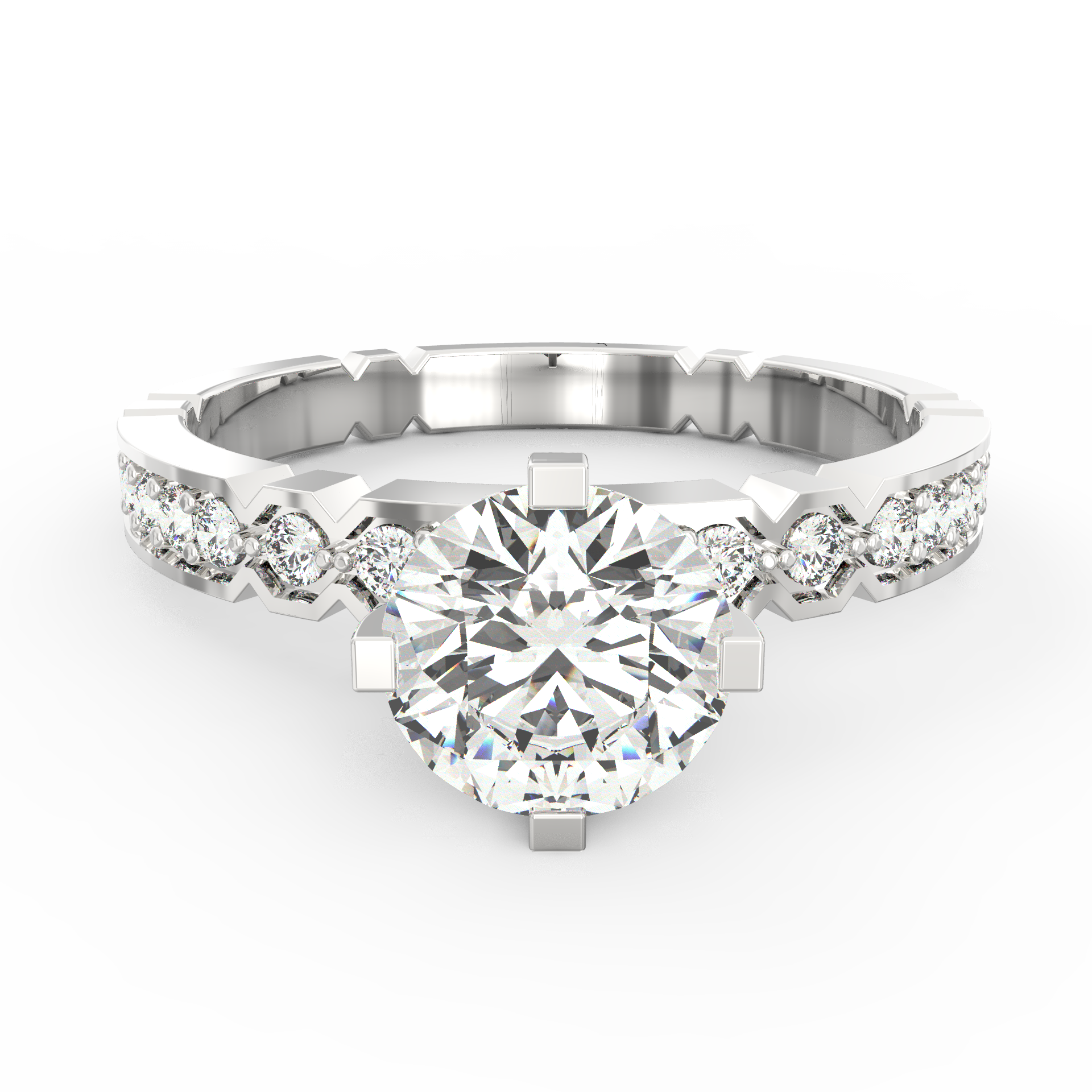 Elegance Defined: Geometric Grace Solitaire Ring with Delicate Shank Design