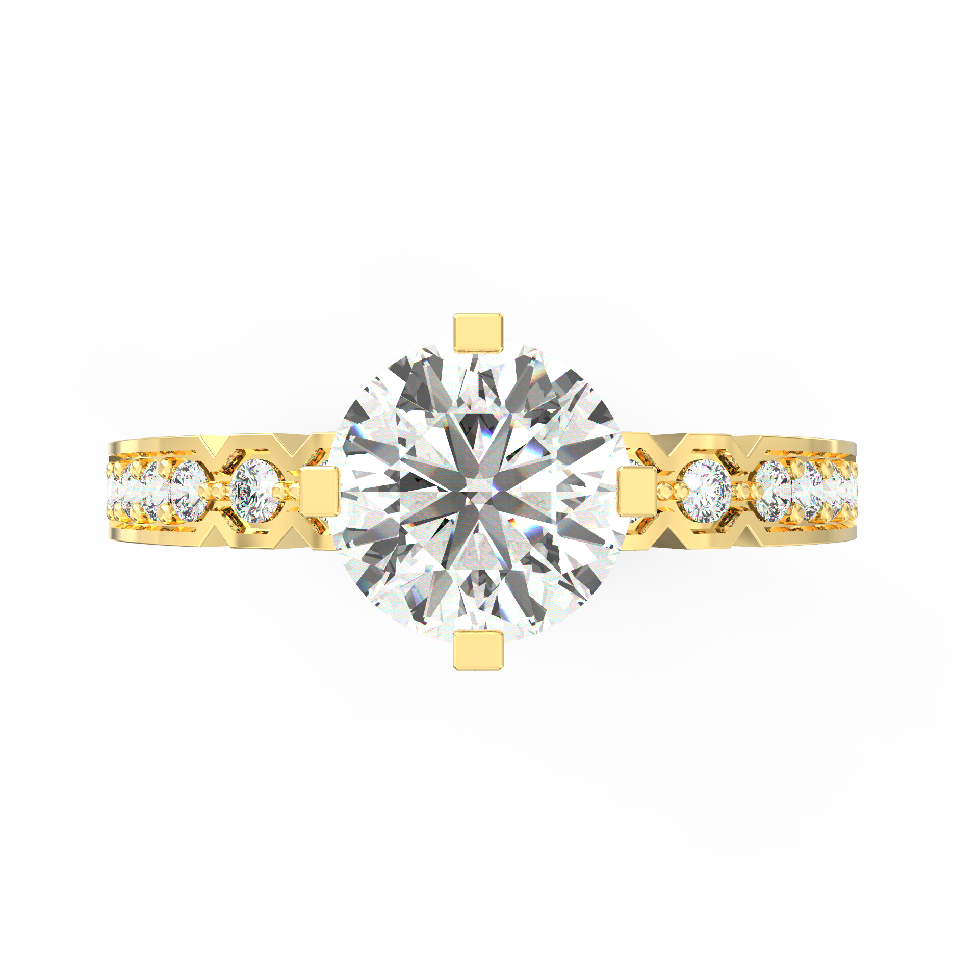 Elegance Defined: Geometric Grace Solitaire Ring with Delicate Shank Design